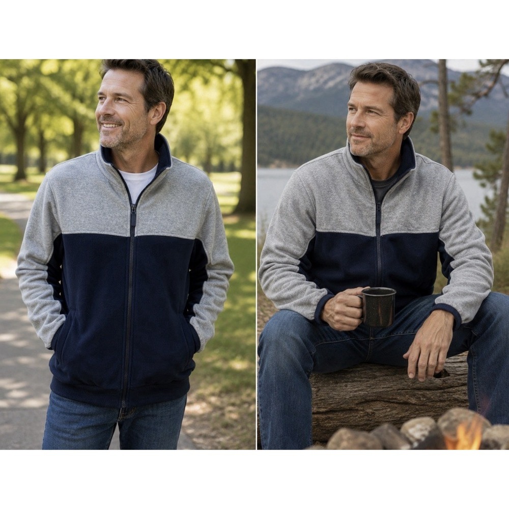 Victory Outfitters men L fleece jacket Blue & Gray full zip high neck soft shell